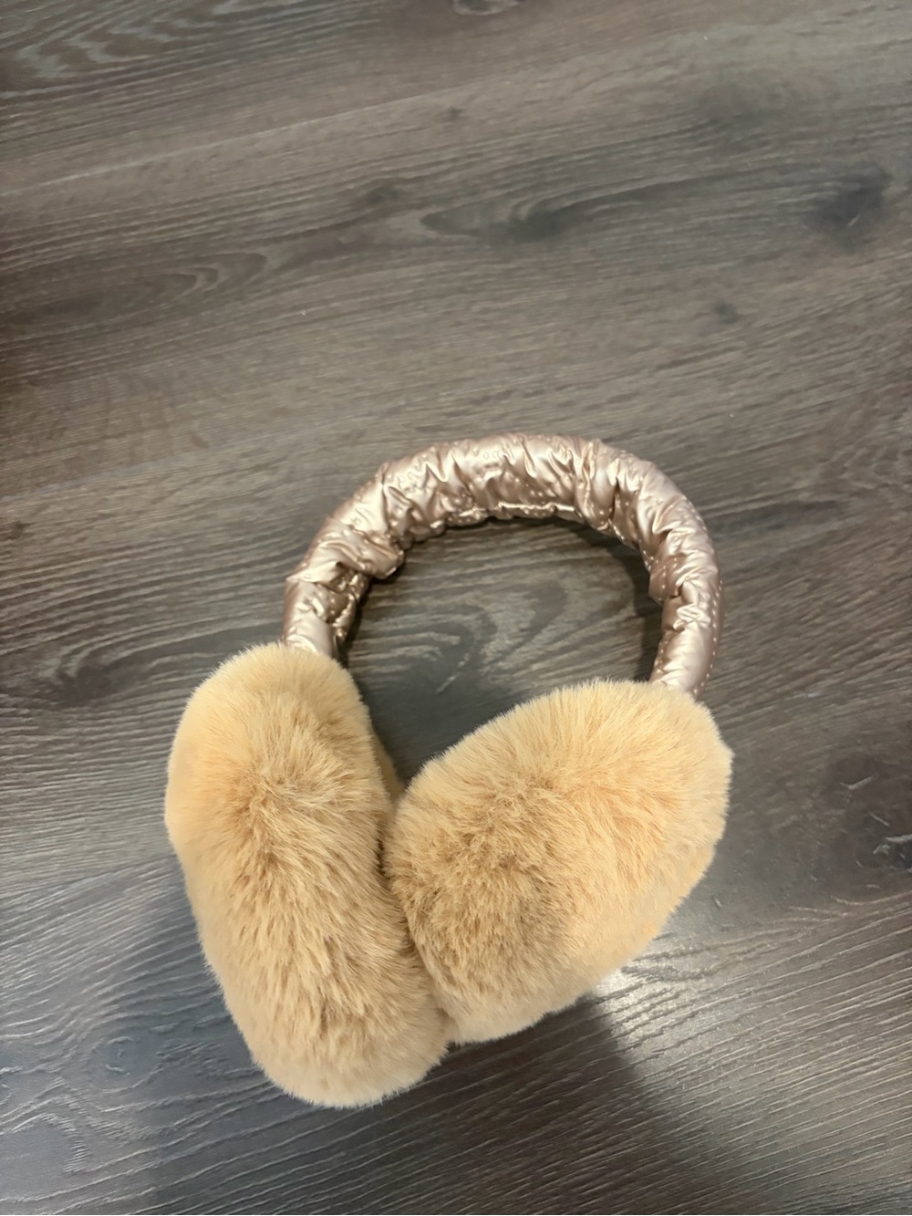 Anthropologie Faux Fur Earmuffs in Camel and Metallic Taupe